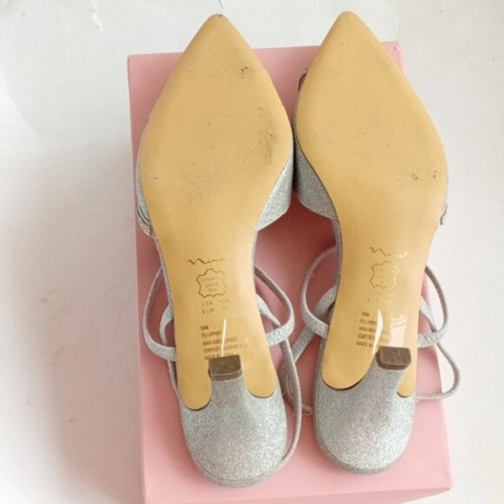 Nina Beckie-YG Shimmering Silver Refine Pointed Heels Size 10M - Picture 15 of 17